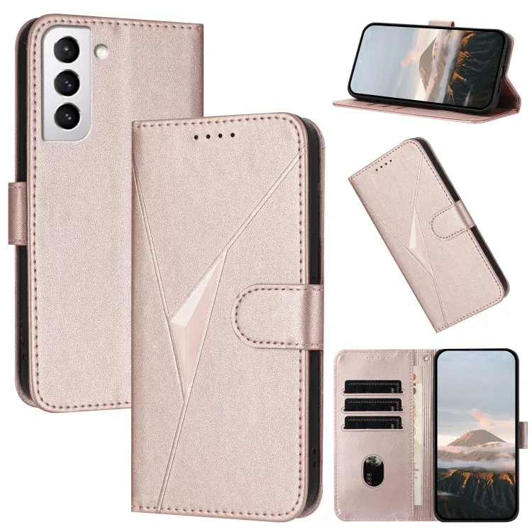 For Samsung Galaxy S21+ 5G Triangle Pattern Buckle Clasp Leather Phone Case (Rose gold)