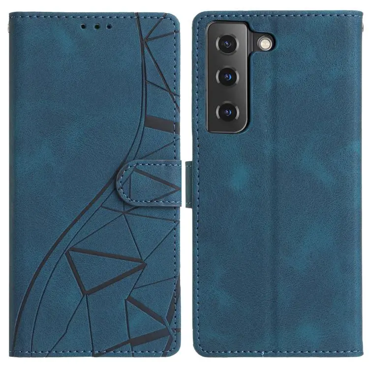 For Samsung Galaxy S22 5G Triangles Embossed Leather Phone Case (Blue)