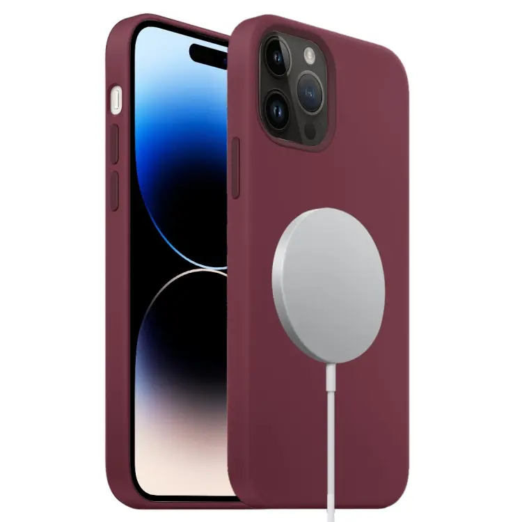 For iPhone 14 Pro Max Liquid Silicone Full Coverage MagSafe Phone Case (Wine Red)