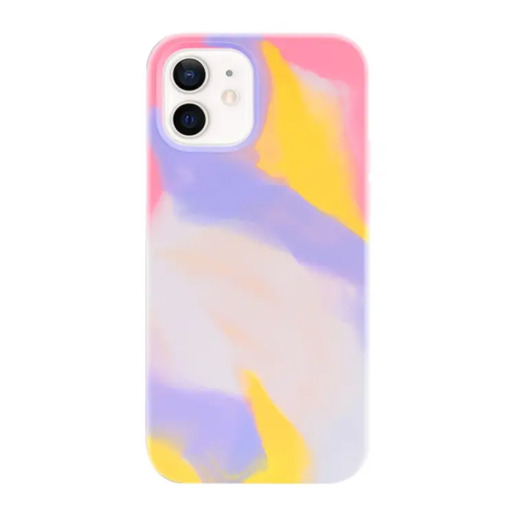 For iPhone 11 Liquid Silicone Watercolor Protective Case , Fixed Color, Random Shape (Red Yellow Purple)