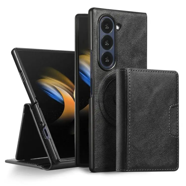 For Samsung Galaxy Z Fold7 Kalebol Strong Magnetic MagSafe Tri-Fold Wallet Leather Phone Case (Black)