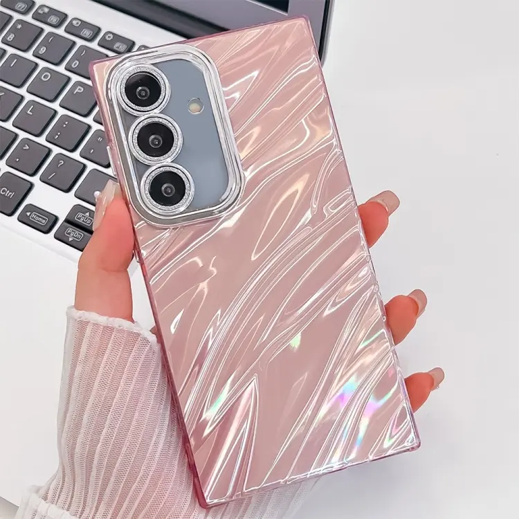 For Samsung Galaxy A36 5G Plating Glitter Texture TPU Phone Case with Lens Film (Pink Water Ripples)