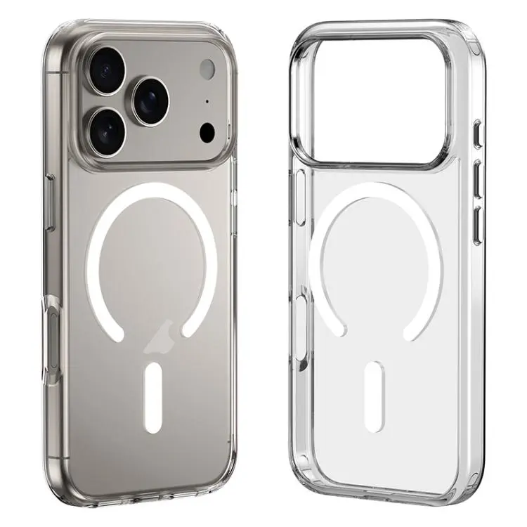 For iPhone 17 Pro ZGA Magsafe Metal Buttons Clear PC Hybrid TPU Phone Case(Transparent)