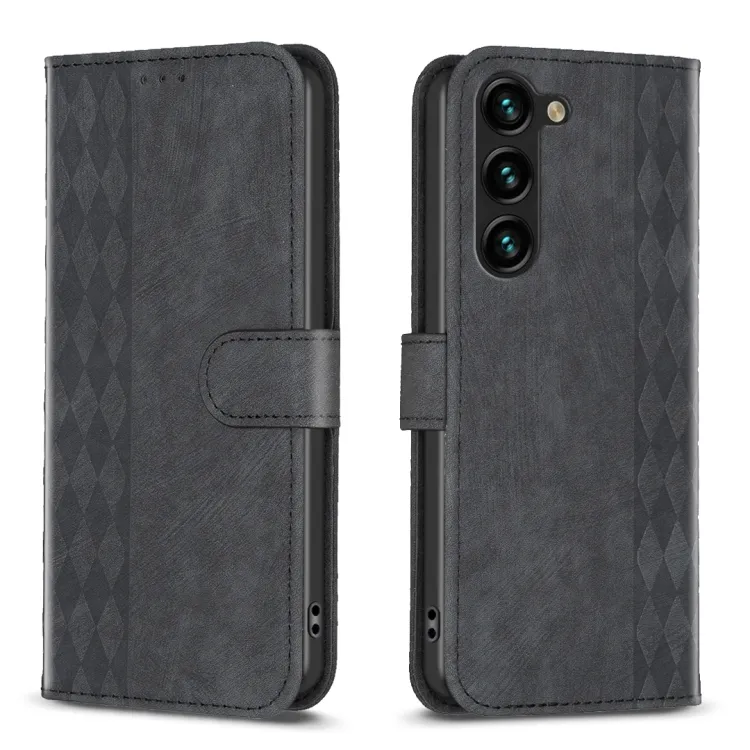 For Samsung Galaxy S24 5G Plaid Embossed Leather Phone Case