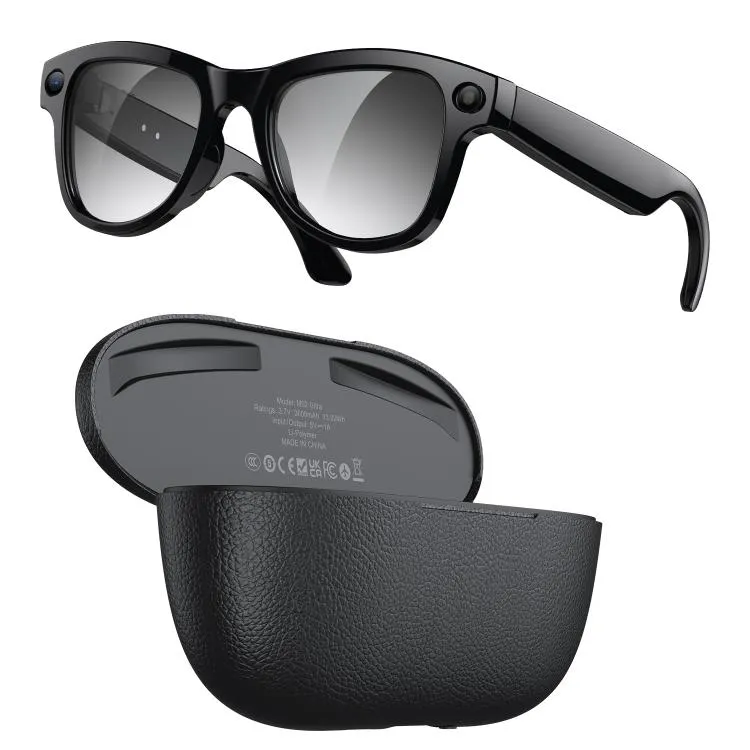 Ultra 8MP Camera AI Smart Glasses Photochromic Lenses with Black Charging Case