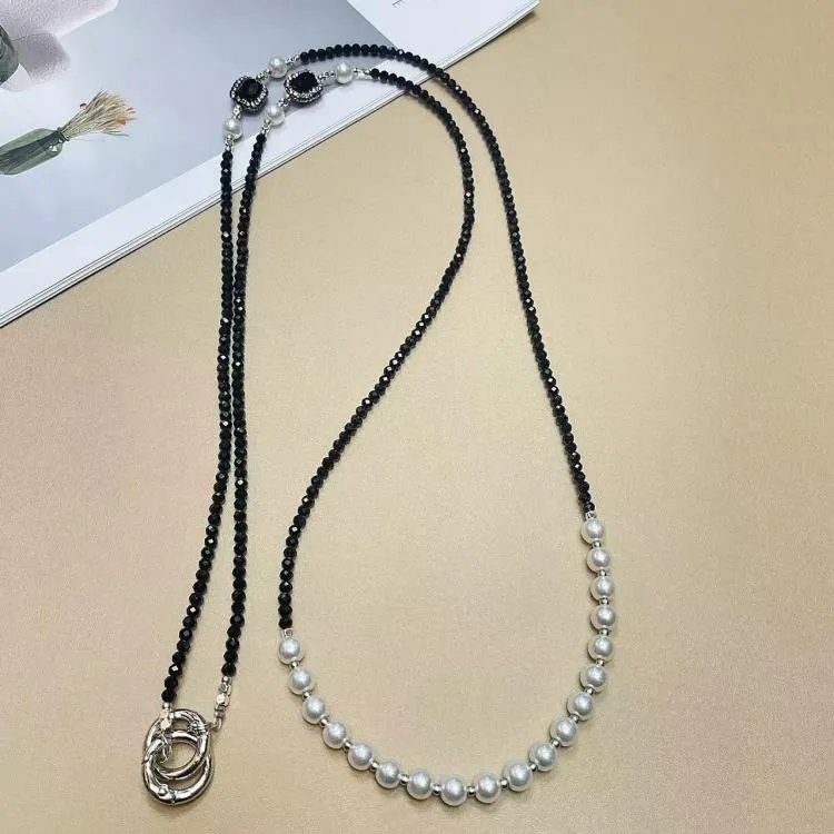 Crystal Pearl Mobile Phone Long Chain (Pearl Black)
