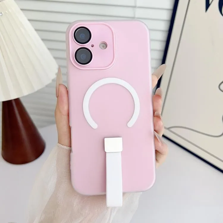 For iPhone 17 Eagle Eye Dual-layer Jelly Magnetic Phone Case with Silicone Strap & Lens Film (Pink)