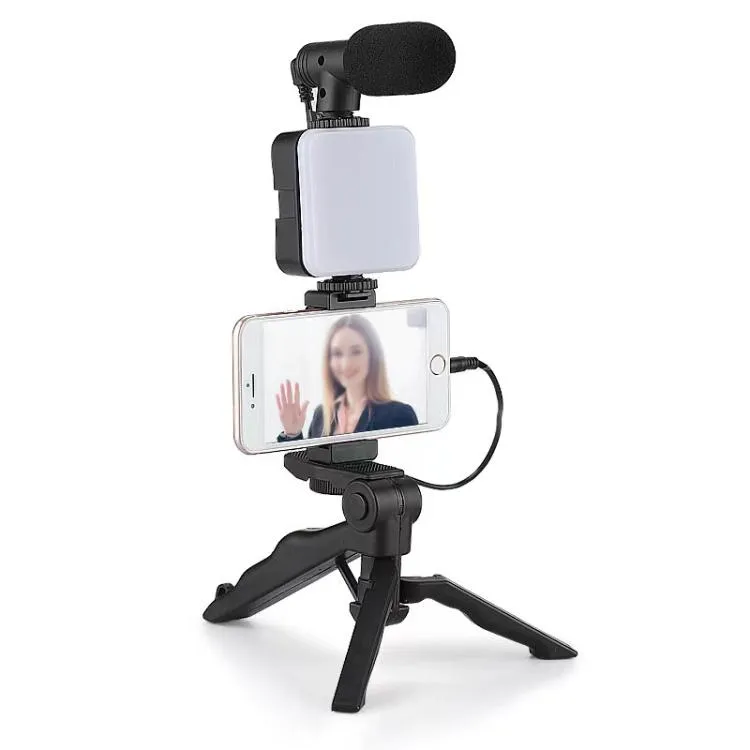 49 LEDs Streaming Lighting Kit for Phone All-in-One Video Recording Set with Tripod Stand & Microphone