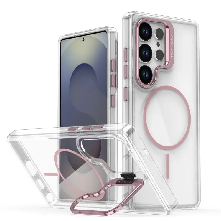 For Samsung Galaxy S25 Ultra 5G Bright Color Clear MagSafe Lens Frame Holder Phone Case