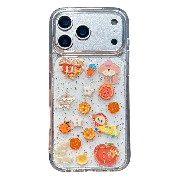 For iPhone 17 Pro Max Epoxy Resin 3D Pattern Acrylic Transparent Phone Case (Puppy Buttons)