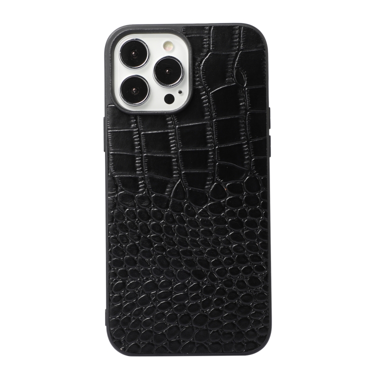 [00-21] iPhone 13 Pro Crocodile Top Layer Cowhide Leather Case  (Black)