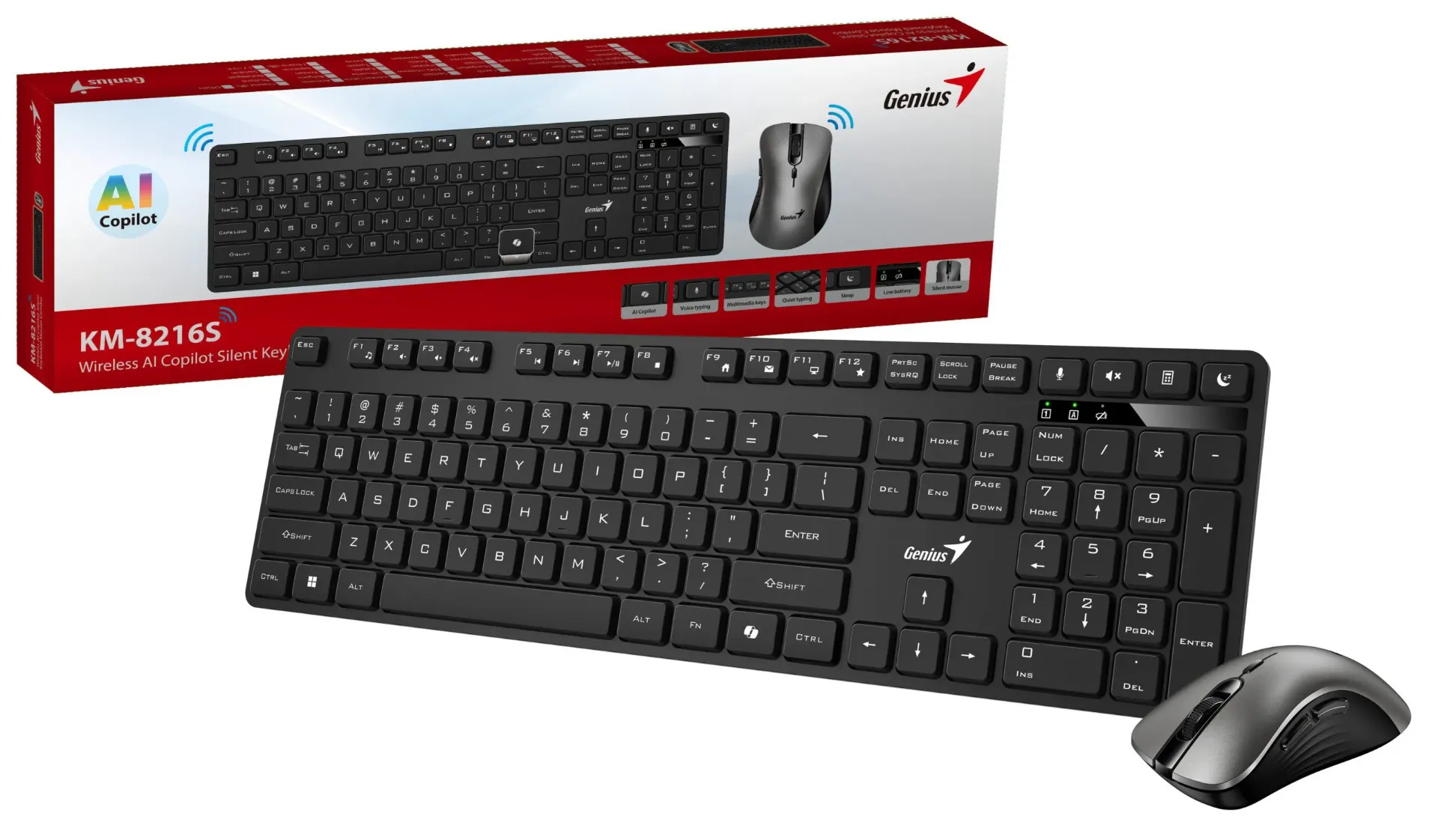Genius Keyboard-Mouse Set Wireless AI+Voice Typing KM-8216S Russian