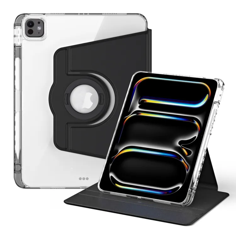 For iPad Air 13 2026 / 2025 / 2024 360 Rotation Detachable Clear Acrylic Leather Tablet Case (Black)