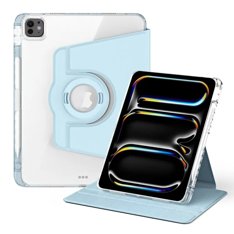 For iPad Pro 13 2025 / 2024 360 Rotation Detachable Clear Acrylic Leather Tablet Case (ice blue)