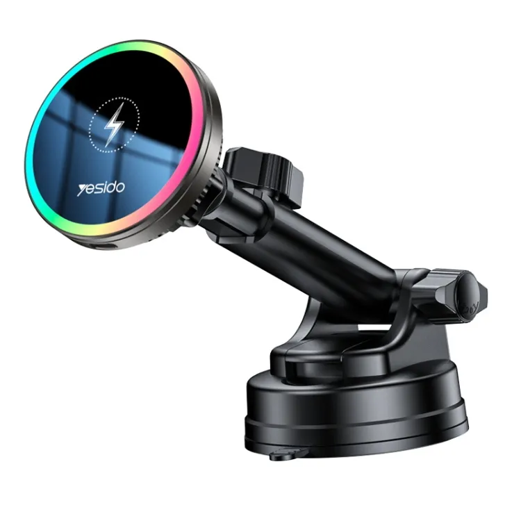 Yesido C315 15W Suction Cup Air Vent Car Wireless Charging Holder with RGB Lighting(Black)