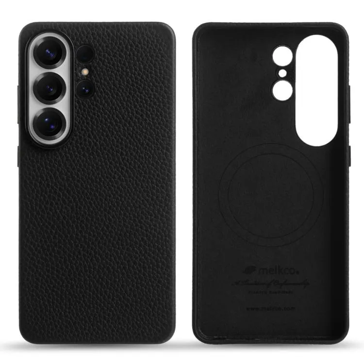 For Samsung Galaxy S26 Ultra 5G melkco Litchi Texture Magnetic Full Coverage Genuine Leather Phone Case (Black)