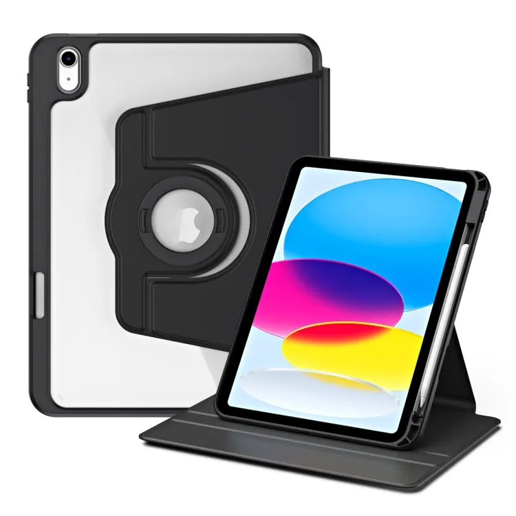 For iPad 2025 / 2022 Acrylic 360 Rotation Detachable Leather Tablet Case(Black)