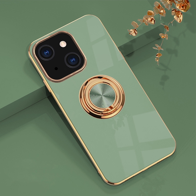[00-19] iPhone 13 Pro 6D Electroplating Full Coverage Silicone Protective Case with Magnetic Ring Holder (Green)