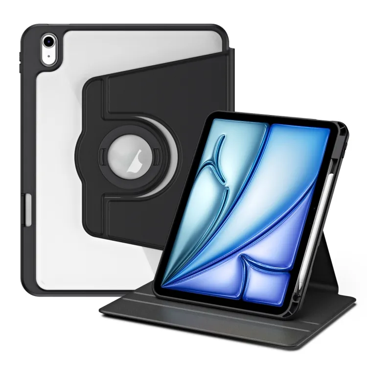 For iPad Air 11 2026 / 2025 / 2024 Acrylic 360 Rotation Detachable Leather Tablet Case(Black)