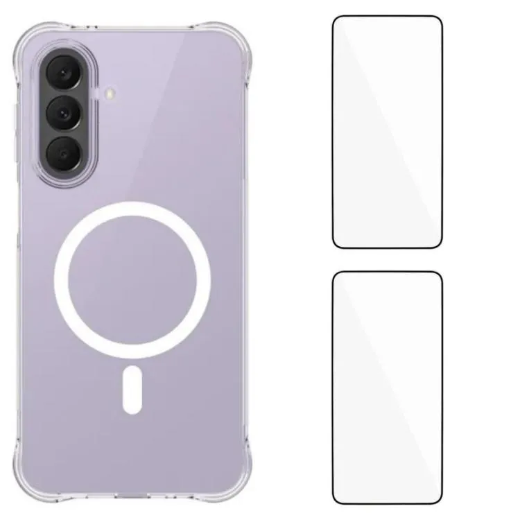 For Galaxy A57 5G Magnetic Shockproof TPU Phone Case with 2pcs Screen Films(Transparent)