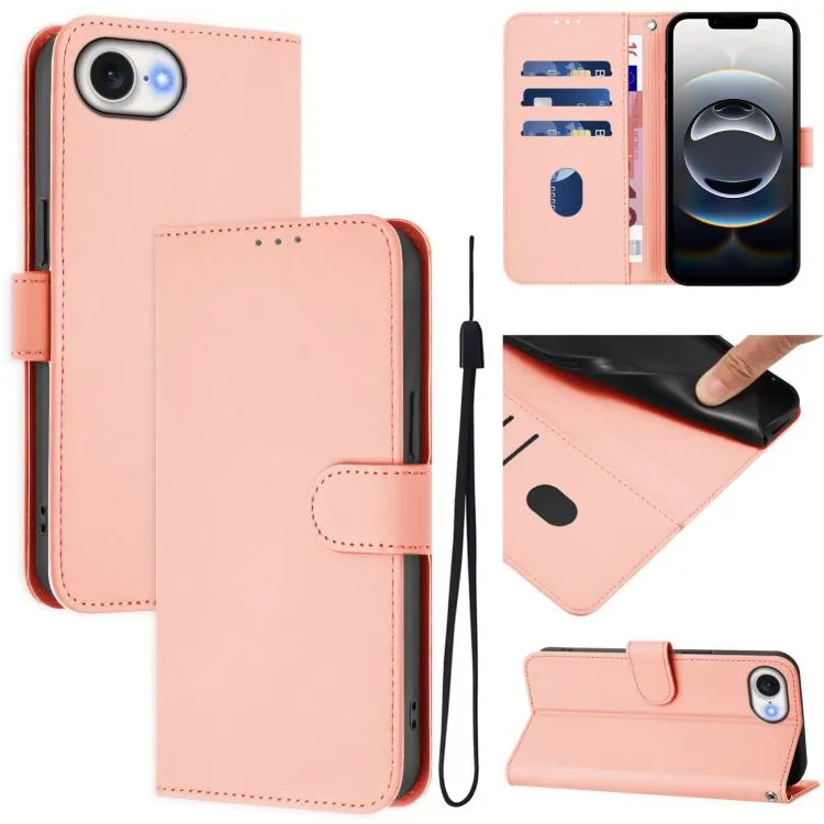For iPhone 17e / 16e Skin Feel Solid Color Leather Phone Case with Lanyard