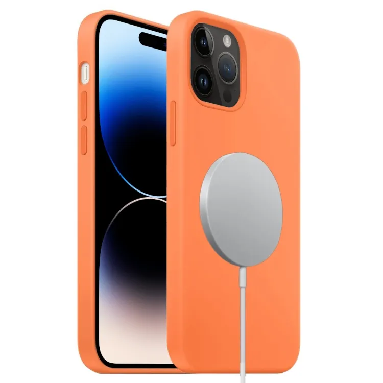 For iPhone 14 Pro Max Liquid Silicone Full Coverage MagSafe Phone Case (Orange)