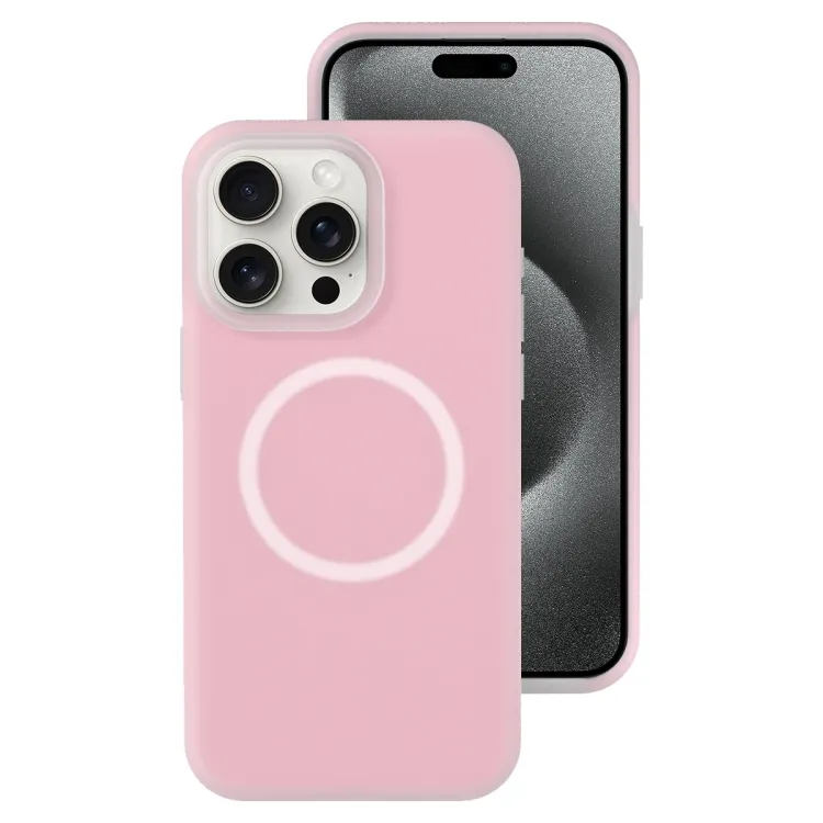 For iPhone 15 Pro Max Jelly Liquid Silicone MagSafe Magnetic Phone Case (Pink)