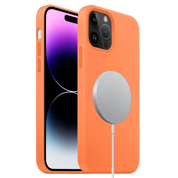 For iPhone 15 Pro Shockproof Silicone Magsafe Phone Case (Orange)