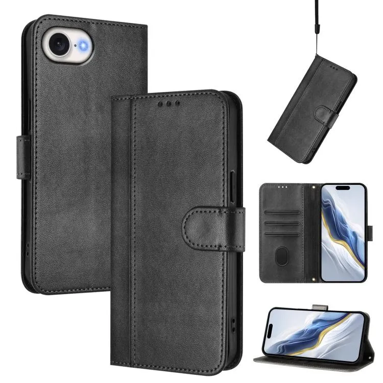 For iPhone 17e / 16e Line Splicing Buckle Retro Leather Phone Case