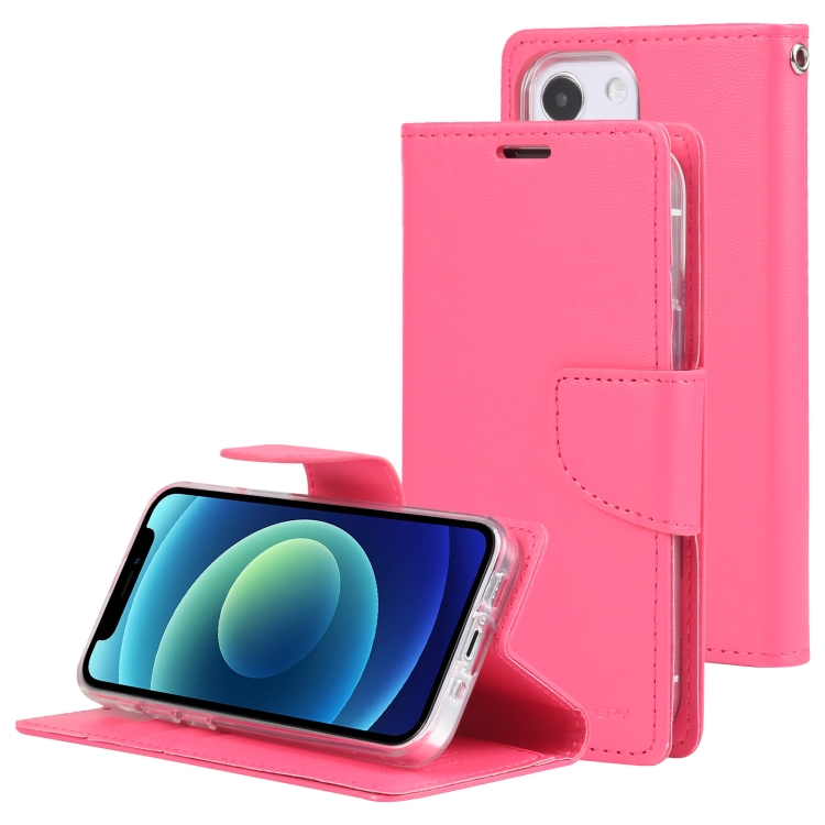 [00-03] iPhone 13 mini GOOSPERY Bravo Diary Crazy Horse Texture Horizontal Flip Leather Case with Bracket & Card Slot & Wallet . (Pink)
