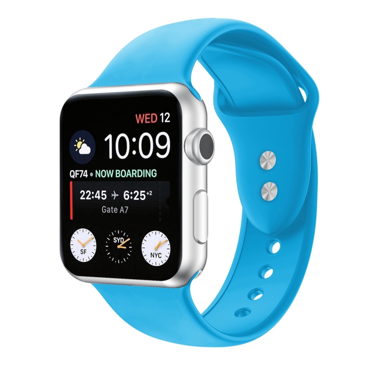 [00-157] Double Nail Silicone Strap Watch Band For Apple Watch Series 9&8&7 41mm / SE 3&SE 2&6&SE&5&4 40mm / 3&2&1 38mm. (Blue)
