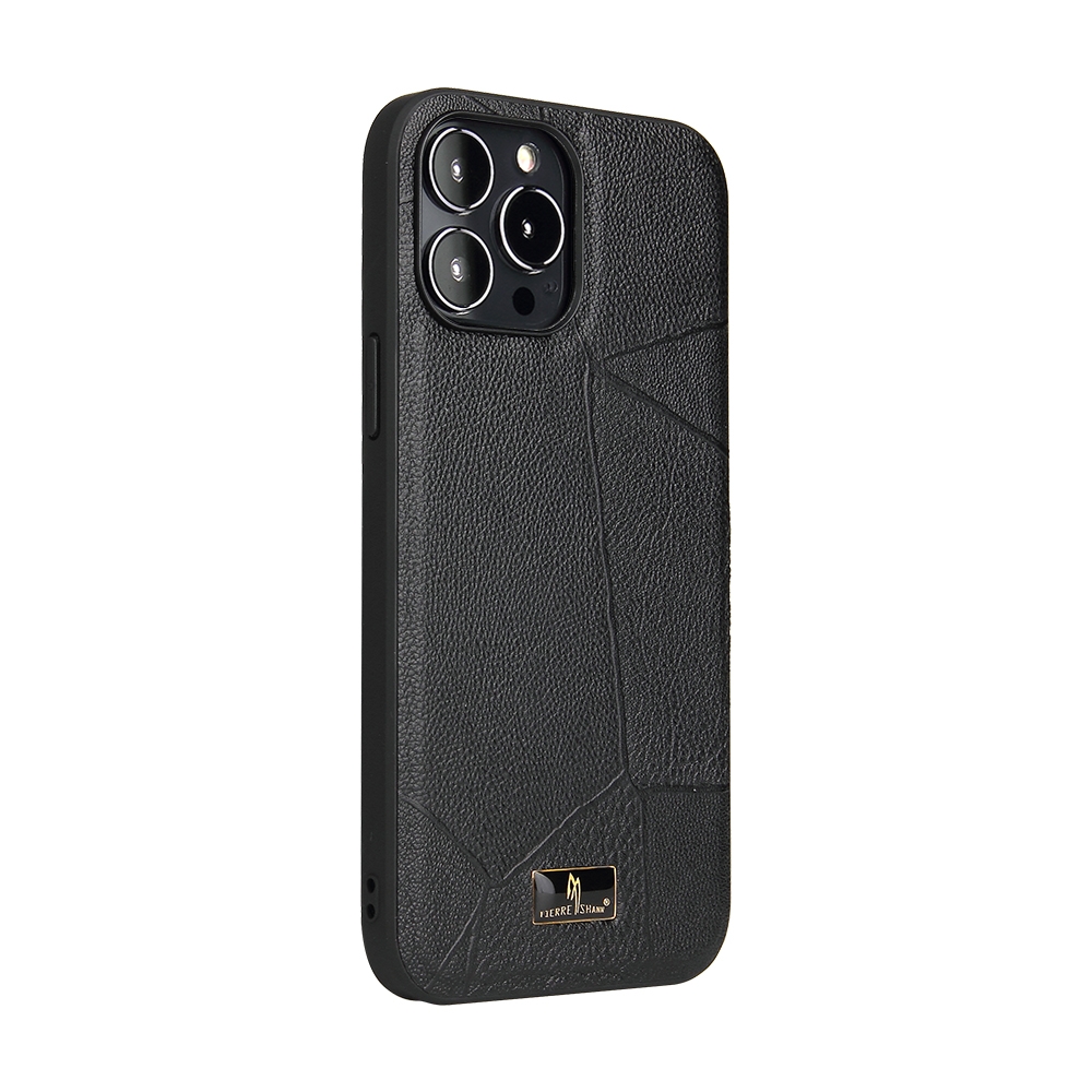 For iPhone 13 Pro Fierre Shann Leather Texture Phone Back Cover Case 