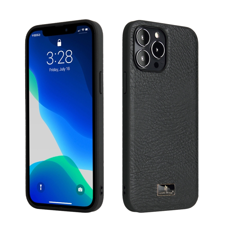 For iPhone 13 Pro Fierre Shann Leather Texture Phone Back Cover Case