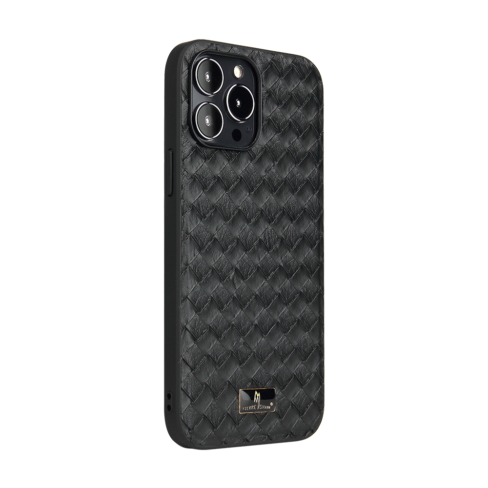 For iPhone 13 Pro Fierre Shann Leather Texture Phone Back Cover Case 