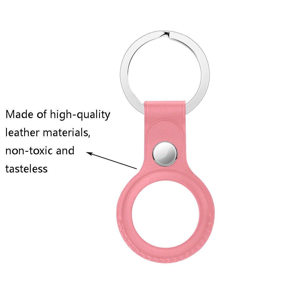[00-278] Anti-scratch Top-layer Cowhide Leather Protective Cover with Hanging Buckle for Airtag. (Pink)