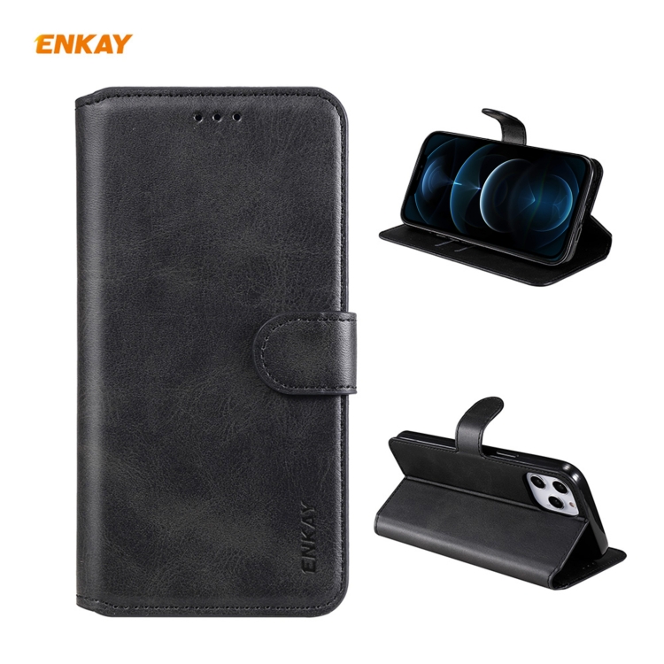 [00-318] For iPhone 12 Pro MaX Leather Case with Holder & Card Slots & Wallet. (Black)