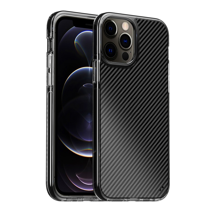 [00-360] For iPhone 12 / 12 Pro Transparent Carbon Fiber + TPU Shockproof Case. 