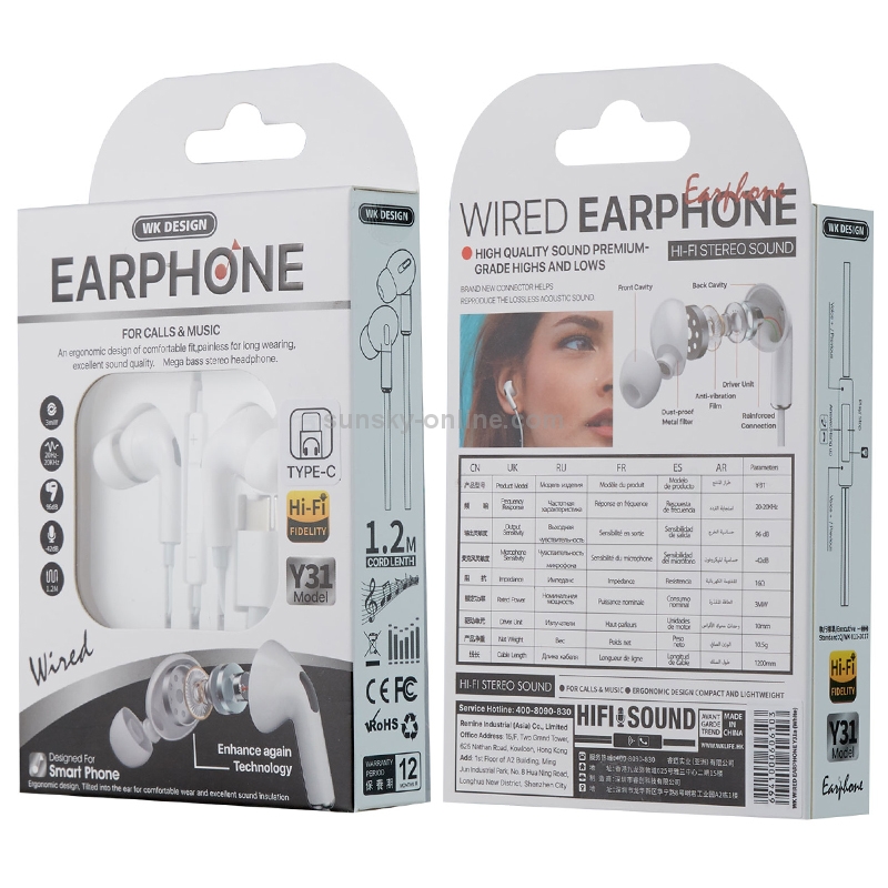 WK Y31 8 Pin Interface In-Ear HIFI Stereo Wired Earphone.
