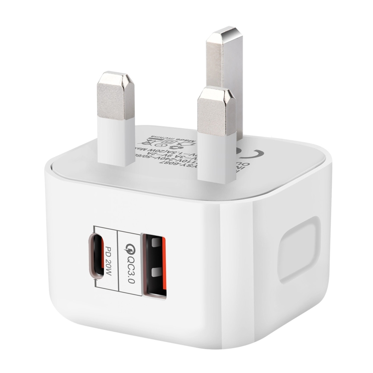 20W PD + QC 3.0 Dual Ports Travel Charger Power Adapter. (uk)