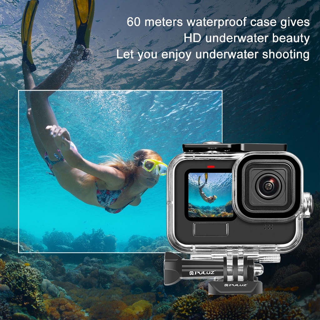 PULUZ for GoPro HERO12 Black /11 Black /10 Black /9 Black 60m Waterproof Housing Protective Case with Buckle Basic Mount & Screw.