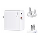 PD-65W USB-C / Type-C + QC3. 0 USB Laptop Charging Adapter.