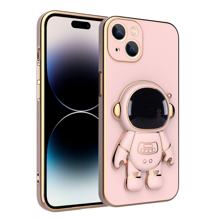 [00-536] For iPhone 14 Pro Max Plating Astronaut Holder Phone Case. (Pink)