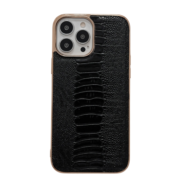 For iPhone 14 Pro Genuine Leather Pinshang Series Nano Electroplating Phone Case.