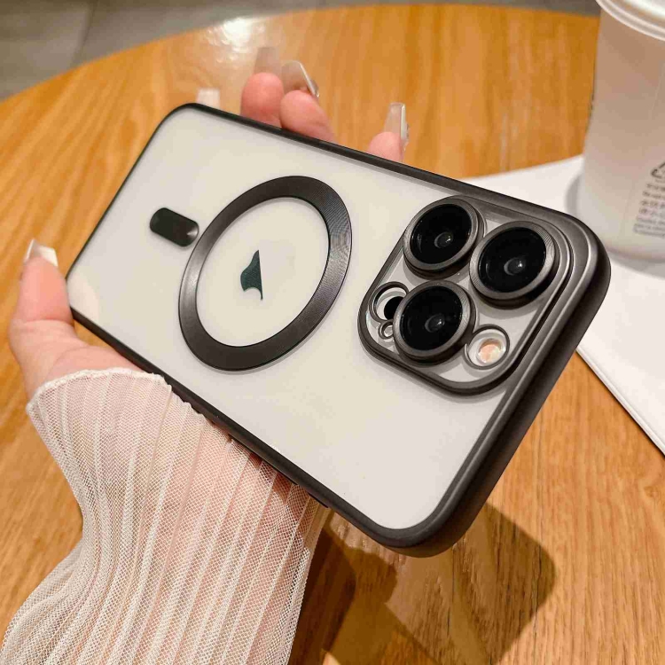 [00-614] For iPhone 15 Pro Max MagSafe Magnetic Frosted TPU Phone Case. (Black)