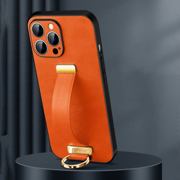 [00-624] For iPhone 15 Pro Max SULADA Tide Cool Series PC + Leather Texture Skin Feel Phone Case. (Orange)