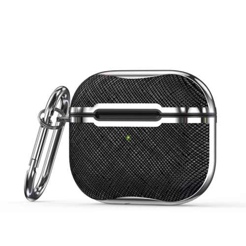 Cloth Texture Electroplating Frame Earphone Protective Case with Hook For AirPods 3.