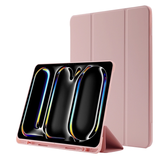 For iPad Pro 13 2024 Skin Feel Tri-fold Leather Tablet Case with Pen Slot.
