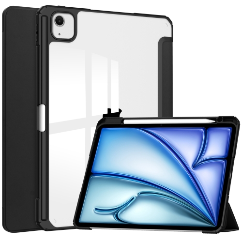 For iPad Air 13 2024 Pure Color 3-fold Clear TPU Smart Leather Tablet Case.