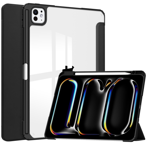 For iPad Pro 11 2024 Pure Color 3-fold Clear TPU Smart Leather Tablet Case.