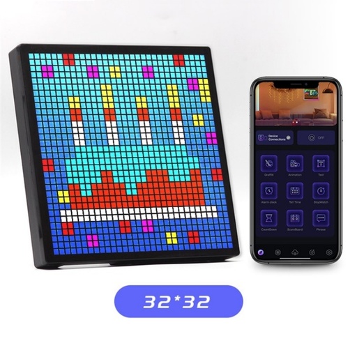[led light] ID32 Advertising Desktop Dynamic Alarm Clock Pixel Screen Display IDM Art Cyberpunk Style Cartoon Screen.